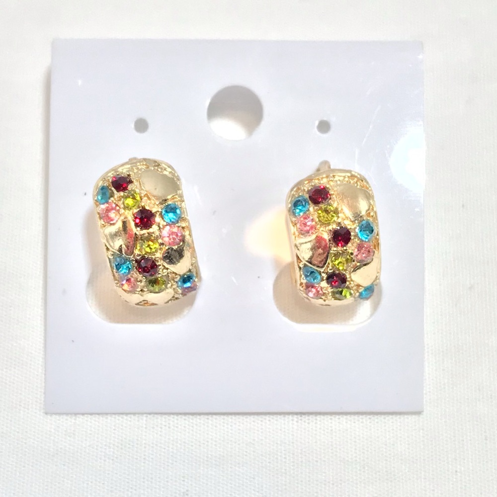 Gold tone earrings with multicolor crystals